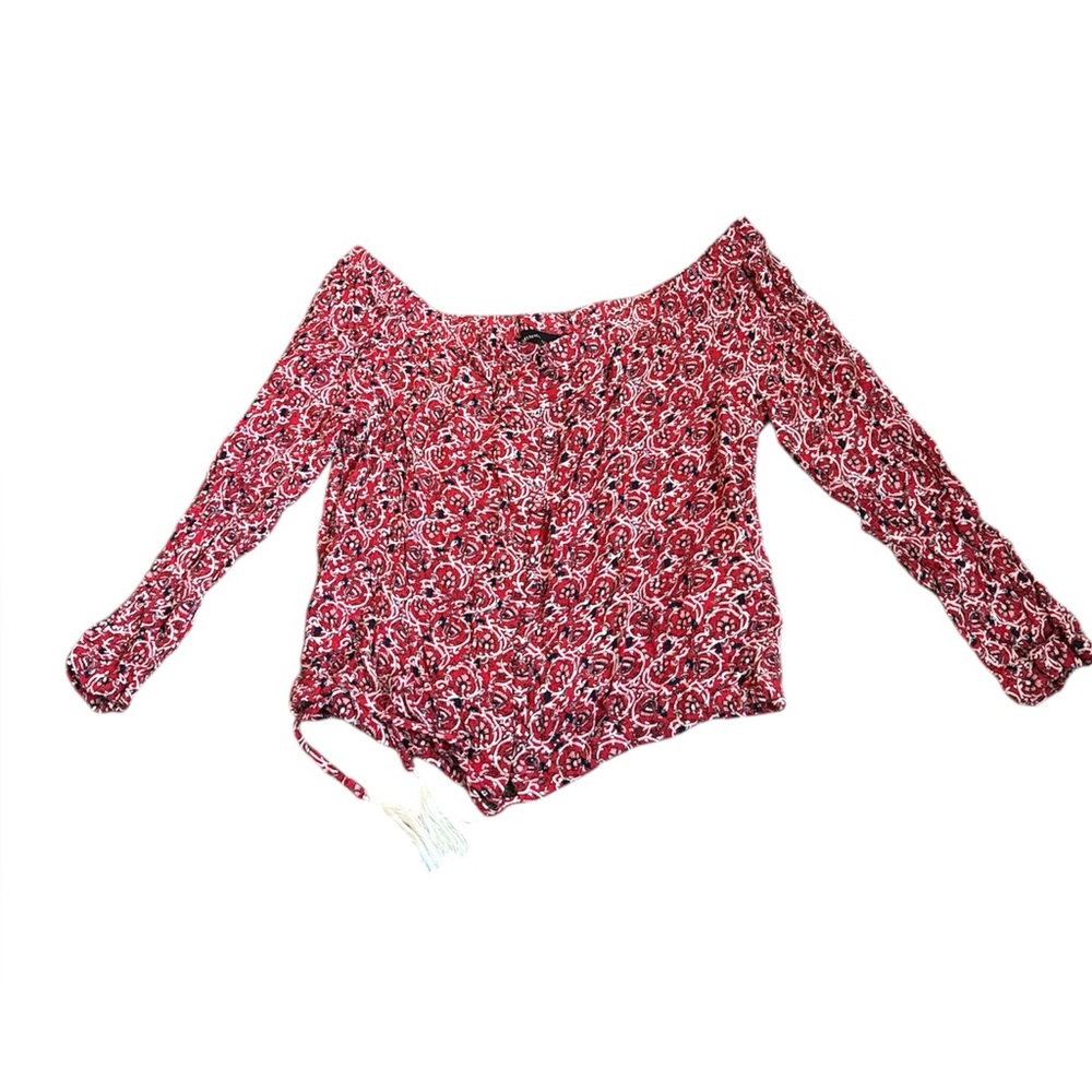 MINKPINK Red Floral  Women's Blouse with Tassels - Size Medium